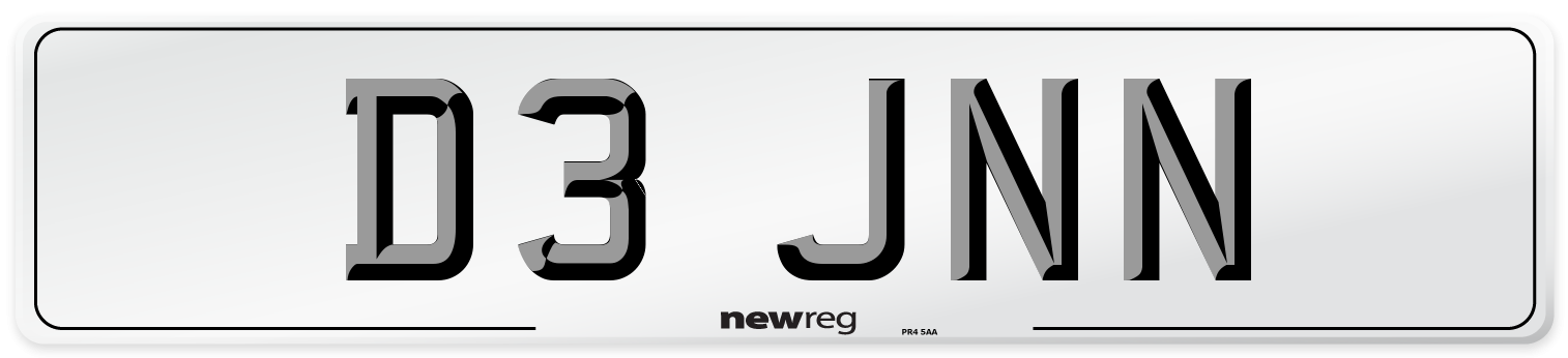 D3 JNN Number Plate from New Reg